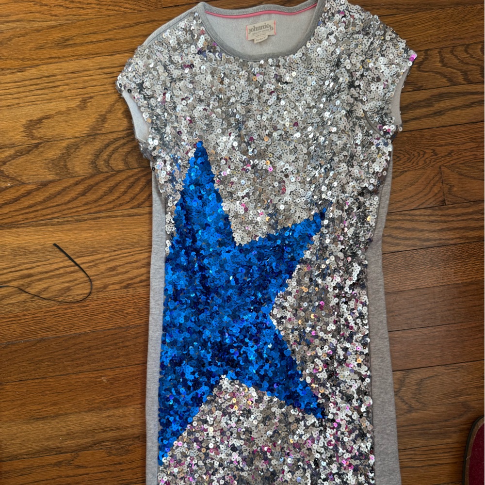 Johnnie B Girls' Silver Sequin Dress with Blue Star Accent